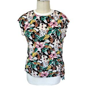 Lane Bryant - NWT Black, White, Orange Multi Color Tropical Leaf Floral Blouse